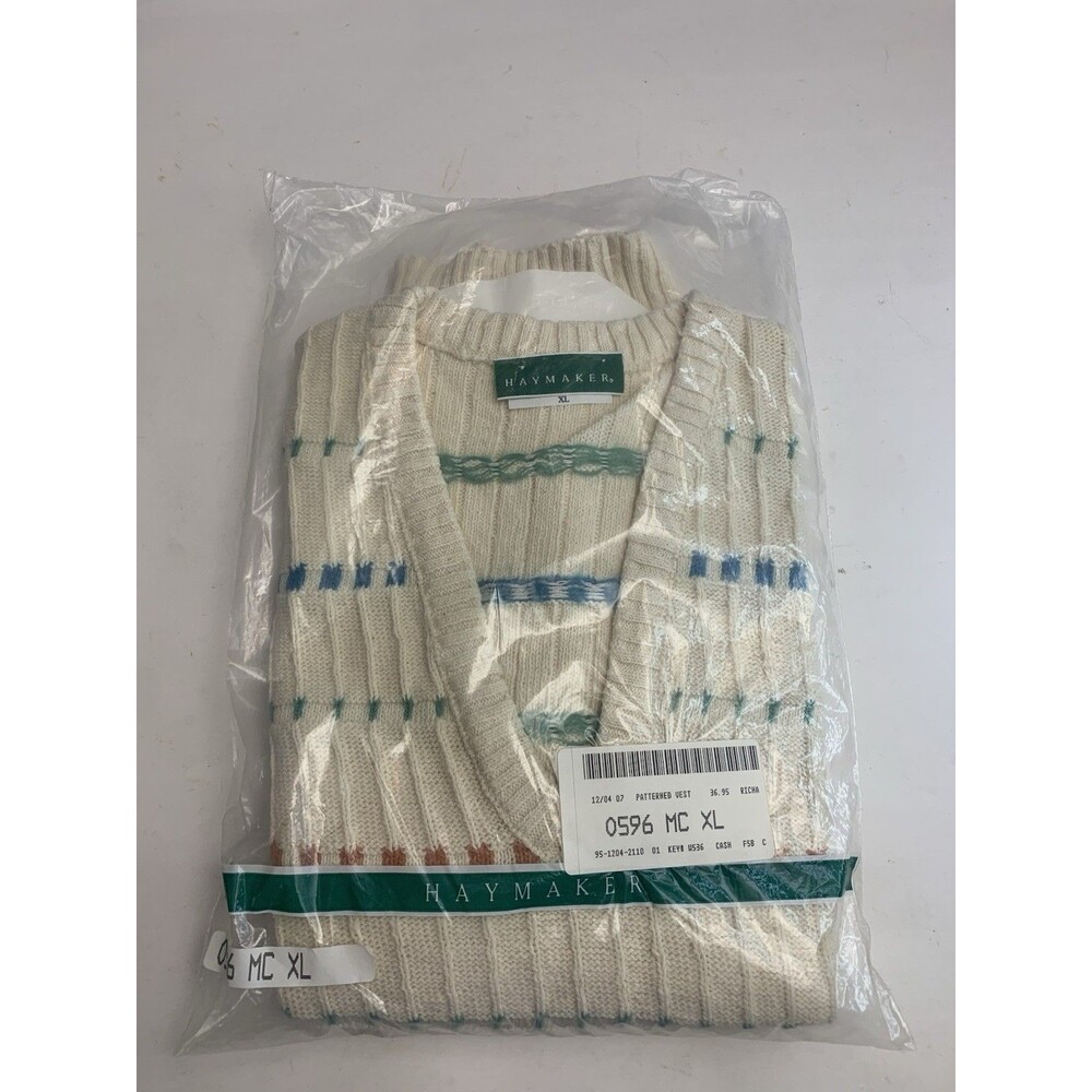 1990's Haymaker Sweater Patterned Vest Women's XL Striped V Neck Vintage NEW
